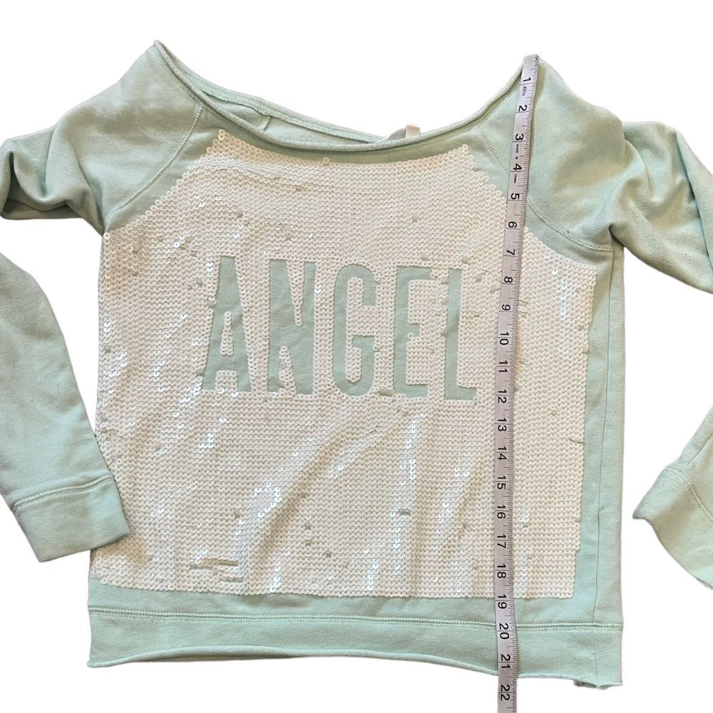 VICTORIAS SECRET Mint Sequin Front Wide Neck Fleece Lined Long Sleeve Pullover S - Picture 4 of 7